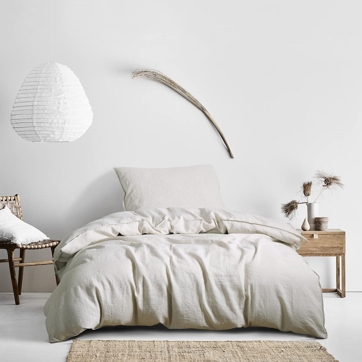 CHUFFED Linnen beddengoed, 155 x 220 cm, 2-delige beddengoedsets 100% natuurlijk linnen, beddengoedset, 1 dekbedovertrek 155 x 220 cm + 1 kussensloop 80 x 80 cm, met ritssluiting, zacht, ademend,