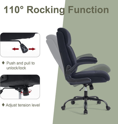 CASTLOVE Stoffen Bureaustoel Ergonomische Computer Bureaustoel Draaibare Brede Executive Office Chair met Opklapbare Armsteun voor Kantoor Thuis (Zwart)