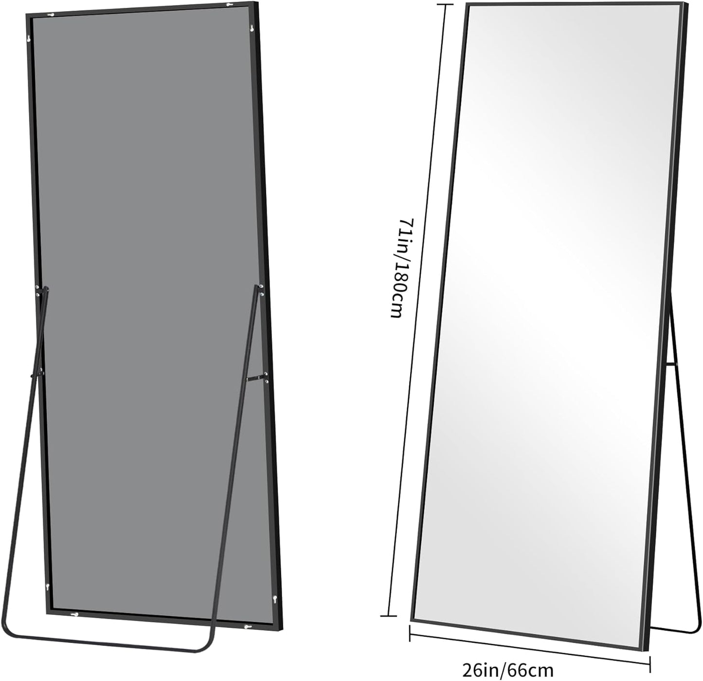 Staande Spiegel – Passpiegel – Wandspiegel – Voll Lichaam Spiegel – Full Body Spiegel – 179 x 70 cm – Zwart Aluminium Frame