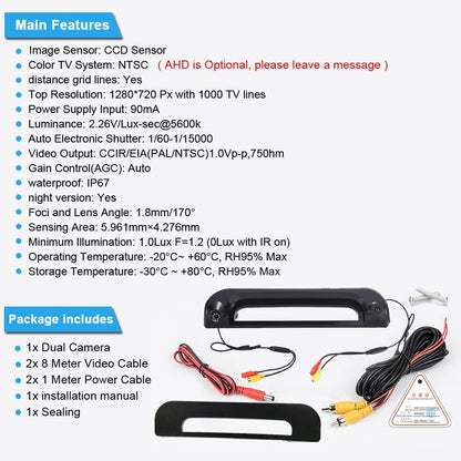 HD 1280Pixels Remlicht Dak Achteruitrijcamera Achteruitrijcamera Dubbele Lens Camera Parkeersysteem Compatibel met Fiat Ducato X250 X251 290 290X/Citroen Jumper 244 Z 250 2500/Peugeot Boxer Furgon MK3