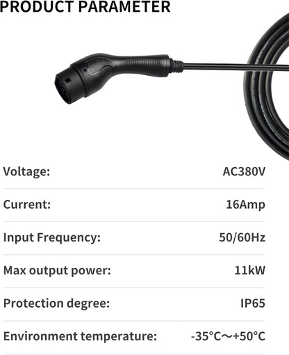 Draagbare EV-oplader, 11 kW, 3-fase, 6-16 A, met instelbare stroom, app-bediening, 7 m kap, IP65-bescherming, compatibel met alle PHEV/EV-voertuigen, wifi, bluetooth, rode CEE-stekker