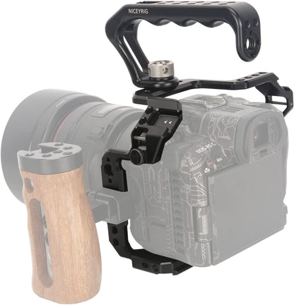 NICEYRIG R5 R5 C R6 kooikit voor Canon spiegelloze camera met bovenhandgreep en verschillende uitbreidingsinterfaces, aluminium kooi voor Canon R5 R6 R5 C spiegelloze camera-538