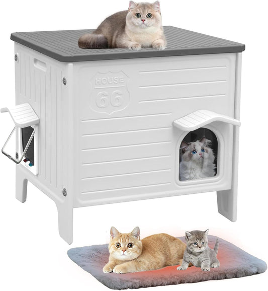 HiCaptain Kattenhuis, outdoor, winterbestendig, voor katten, kunststof verwilderd, outdoor kattenhuis, puppyverblijf voor kleine en middelgrote huisdieren, box voor huisdieren, wit