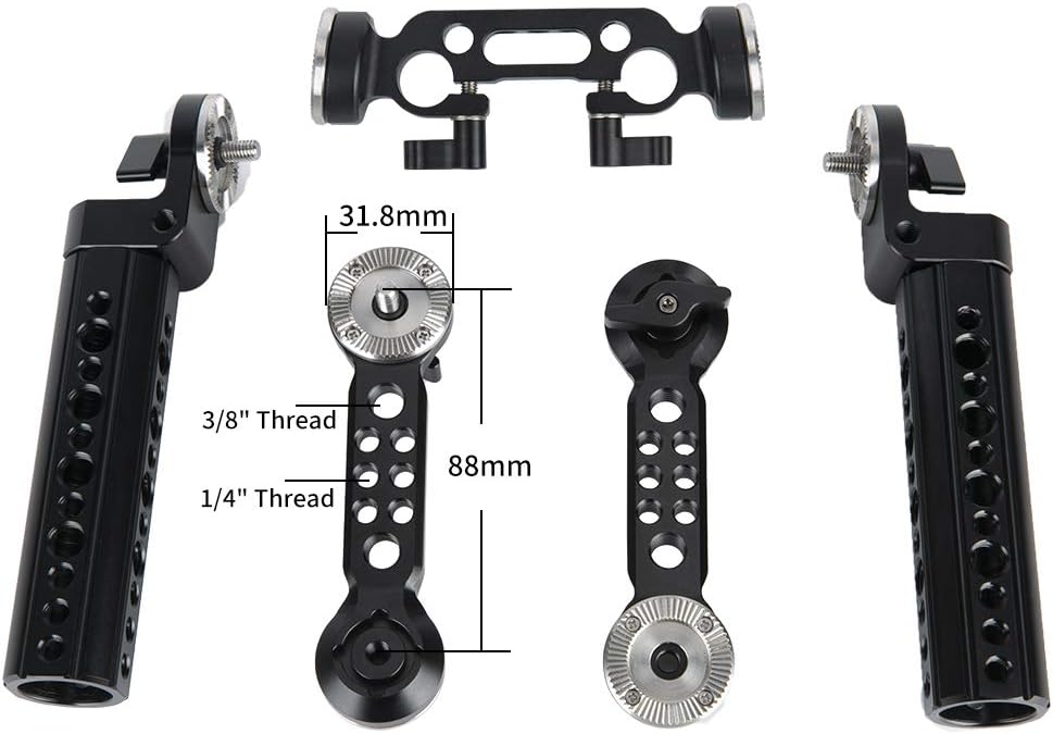 Rozet handgreep kit – Camera handgreep – Camera rig handvat – Schouderrig handvat – Grip voor videorig – Met verlengarm en 15 mm staafklem – 145 mm handgreep van aluminiumlegering
