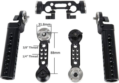 Rozet handgreep kit – Camera handgreep – Camera rig handvat – Schouderrig handvat – Grip voor videorig – Met verlengarm en 15 mm staafklem – 145 mm handgreep van aluminiumlegering