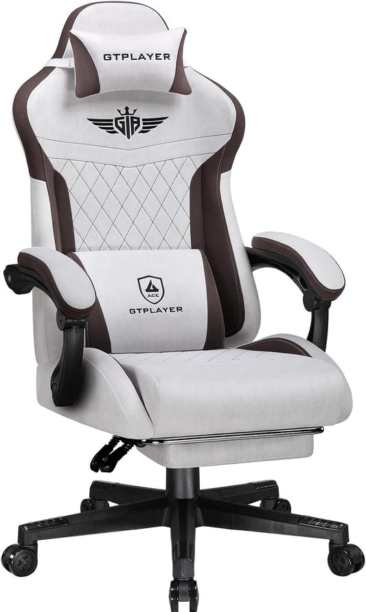 GTPLAYER Ergonomic Gaming Chair, Technical Fabric, with Lumbar Support, Computer Chair with Extended Backrest, Supports up to 150 kg, Brown - QUORE