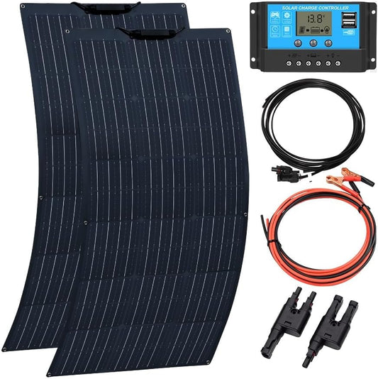 XINPUGUANG 200W zonnepaneelkit systeem 2 stuks 100W 18v flexibele monokristallijne zonnepaneel voor camper, boot, tent, auto, aanhangwagen, 12v batterij opladen