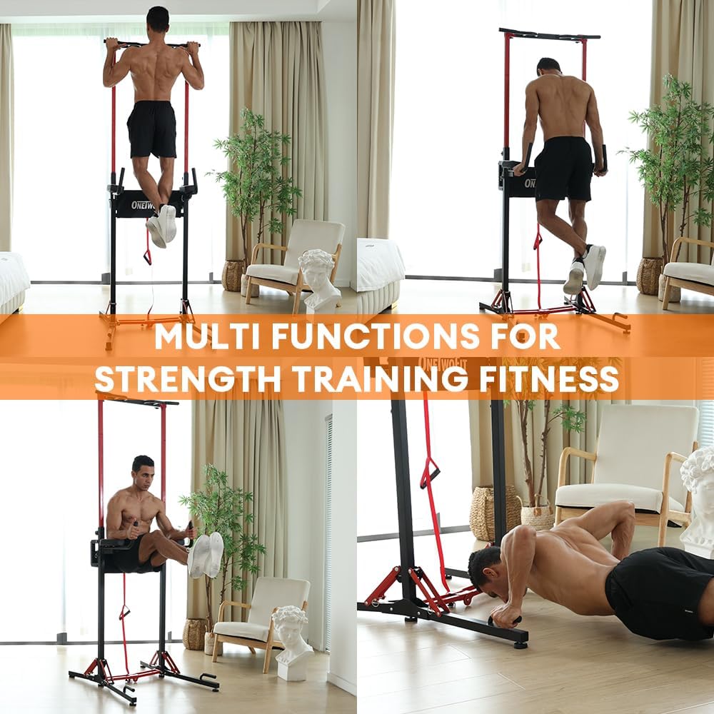 ONETWOFIT Foldable Power Tower Dip Station and Power Tower, Height Adjustable, Multifunctional Power Station with Pull Up Bar, Push Support Handles, Heavy Strength Training Equipment for Gyms - QUORE