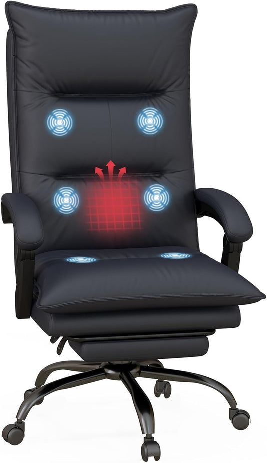 Bureaustoel – Ergonomische Draaistoel – Kantoorstoel – Massagestoel – Bureaustoel Met Voetensteun – 6 Vibratiemassagepunten – Verstelbare Rugleuning Tot 155° - QUORE