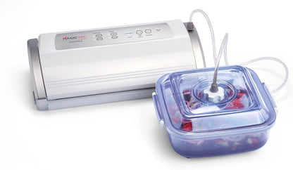 Magic Vac, Dinamika Vacuümmachine voor levensmiddelen, multifunctioneel, professioneel, voor vacuümzakken, containers en marineren, met vacuümset voor levensmiddelen, zilverwit