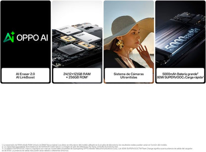 OPPO Reno12 5G Smartphone met IA, 24 GB (12 GB + 12 GB + 256 GB, 3D-AMOLED-display, 17,9 cm (6,7 inch), camera 50 + 8 + 50 MP, Android, 4K-video, batterij 5000 mAh, snel opladen 80 W, bruin/zwart