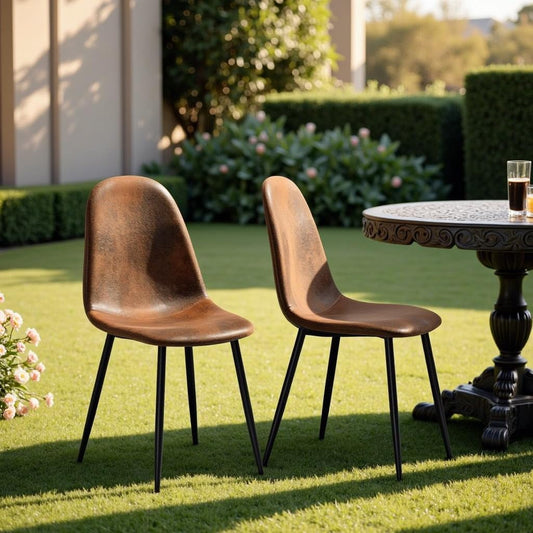 FurnitureR Terrasstoelen, set van 4 stuks, bruin velours, metalen frame, weerbestendig, tuinstoelen voor tafelgarnituur