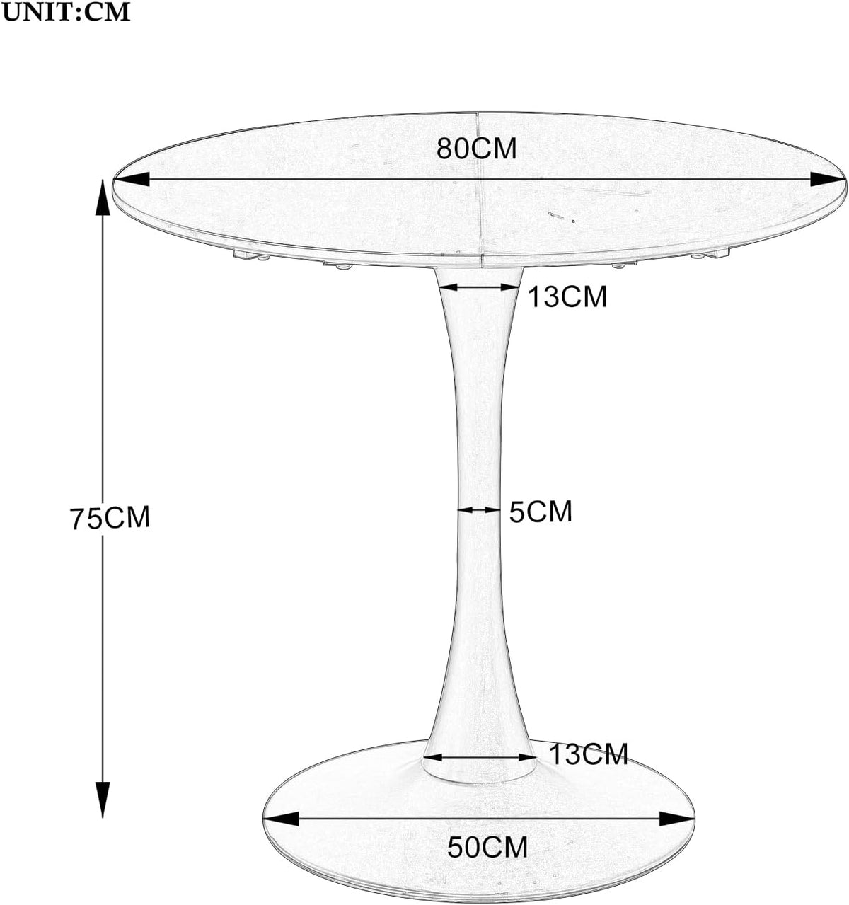 GrandCA HOME 80 cm, modern, ronde eettafel, geschikt voor 2-4 personen, keuken, woonkamer, eetkamer, zwart
