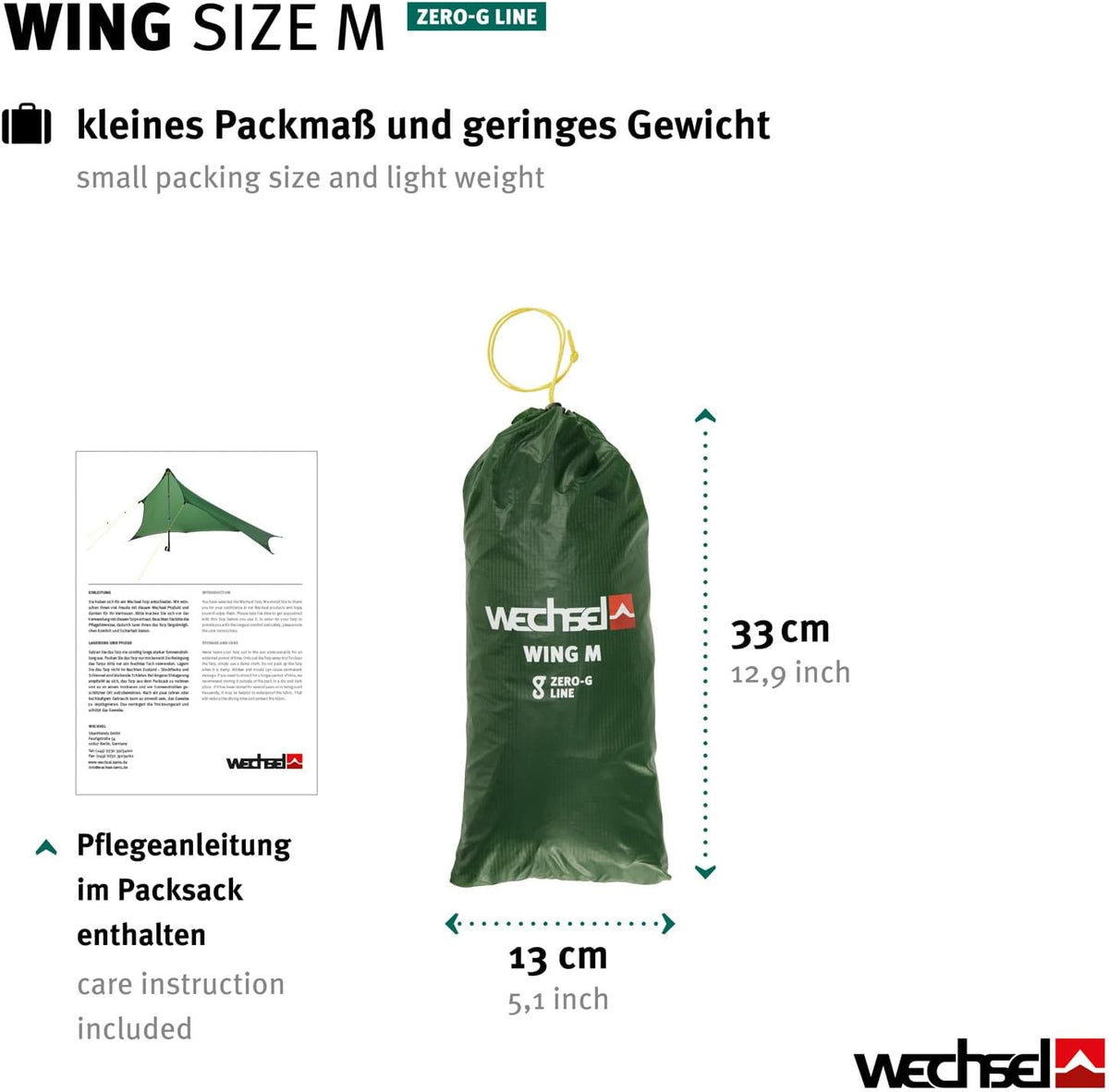 Wechsel Tents Wing M - Ultra-Lichtgewicht Bescherming Luifel voor Camping Tent - Weerbestendige Zeil - Groen (Zéro-G Line)