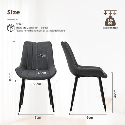 TUKAILAi Eetkamerstoelen Set van 2 Grijze Faux Lederen Keuken Counter Stoelen met Rugleuning en Zwart Metalen Benen Lounge Hoek Gestoffeerde Zitting voor Thuis Eetkamer Woonkamer Restaurant