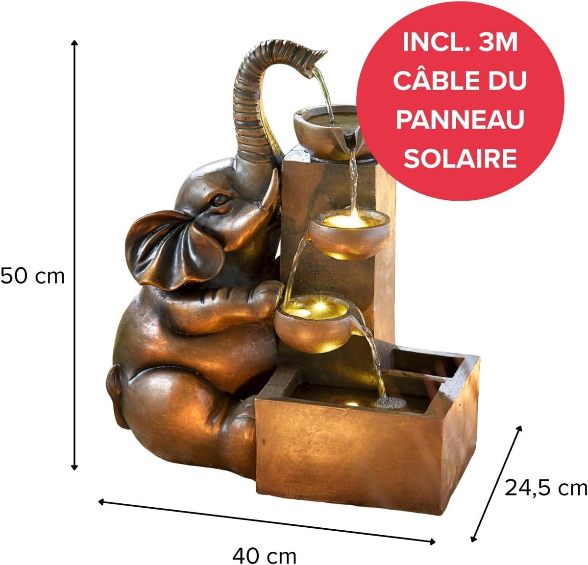 3 PAGEN® Fontein op zonne-energie voor buiten, waterval, sfeervol verlicht, eenvoudig in gebruik, weerbestendig en robuust, ideaal voor tuin en balkon