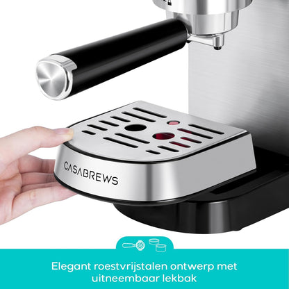 CASABREWS 5418 Espressomachine 20 Bar met Professionele Melkopschuimer voor Thuis Kleine Keuken Huishoudens Latte Cappuccino Espresso Koffiemachine Apparaat Maker,1L Afneembare Waterreservoir,Zilver