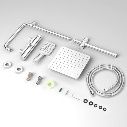Doucheset – Douchekop – Regendouche – Douchesysteem – Thermostaatkraan – Vierkante Regendouche 25x25 cm – Roestvrijstalen Douchestang Verstelbaar 92-126 cm