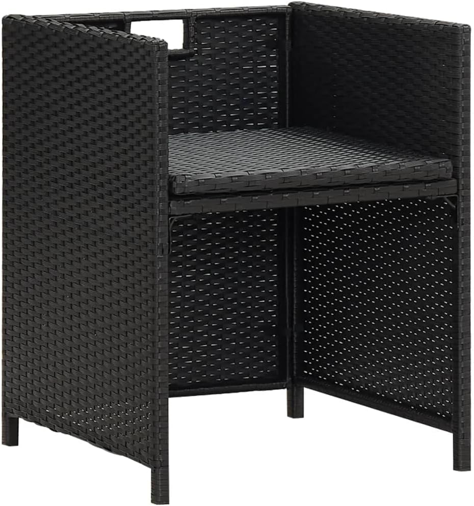 Set of 4 Polyrattan Garden Chairs Black with Cushions, Steel Frame and Modern Design for Outdoor Use Comfortable and Durable Dining Set with Armrests - QUORE