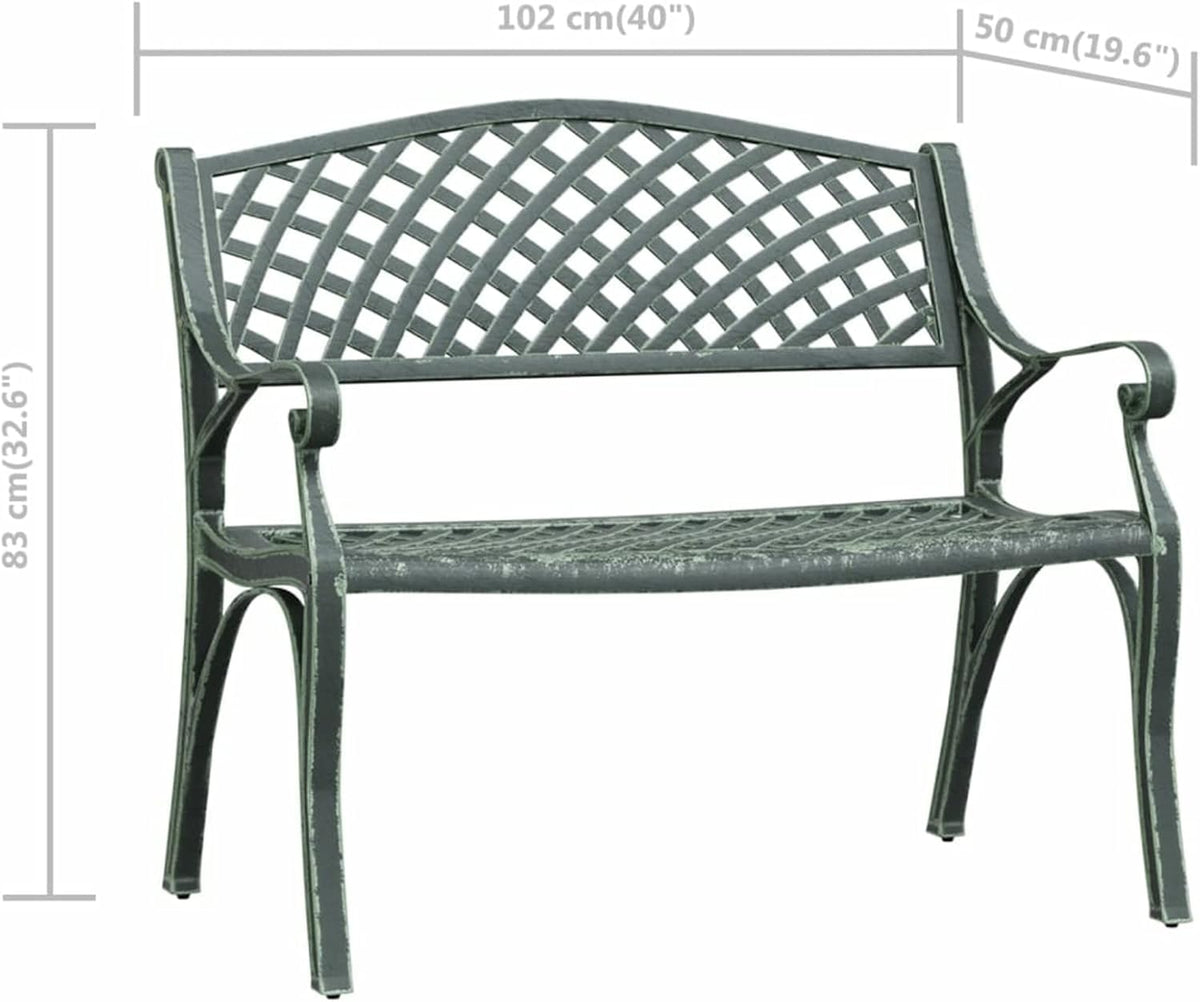 Mogou Garden bench, outdoor bench, patio, garden bench, cast aluminium, green, 102 cm - QUORE