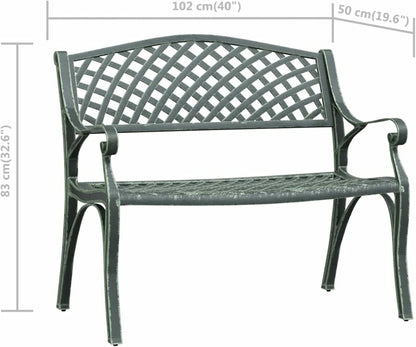 Mogou Garden bench, outdoor bench, patio, garden bench, cast aluminium, green, 102 cm - QUORE