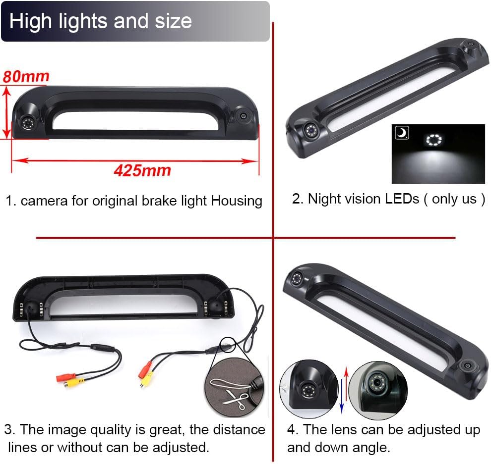 HD 1280Pixels Remlicht Dak Achteruitrijcamera Achteruitrijcamera Dubbele Lens Camera Parkeersysteem Compatibel met Fiat Ducato X250 X251 290 290X/Citroen Jumper 244 Z 250 2500/Peugeot Boxer Furgon MK3