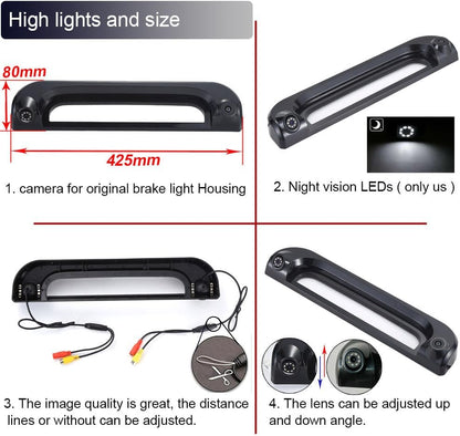 HD 1280Pixels Remlicht Dak Achteruitrijcamera Achteruitrijcamera Dubbele Lens Camera Parkeersysteem Compatibel met Fiat Ducato X250 X251 290 290X/Citroen Jumper 244 Z 250 2500/Peugeot Boxer Furgon MK3
