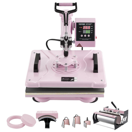 VEVOR Warmteoverdrachtsmachine, 300 x 380 mm, 8-in-1 hittepersmachine met 0,17-0,85 kg trommelpers, 360 graden oscillerend T-shirt persen voor T-shirts/hoeden, roze