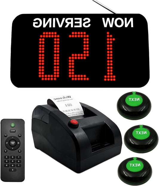 Wireless Call System Take One Number System Queue Management System Restaurant Beeper Waiting Number System with 1 Display Receiver + 1 Thermal Printer + 3 Call Buttons - QUORE