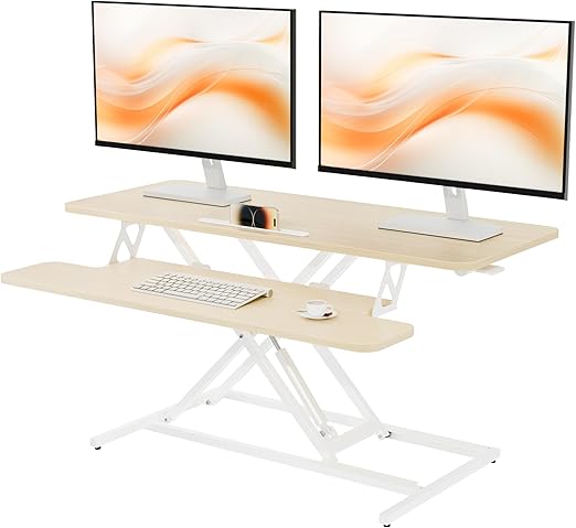 Bureauverhoger – Monitorstandaard – Sta Bureau – Werkplek Verhoger – In Hoogte Verstelbaar – Ruim Twee-Laags Ontwerp – Stevig Eikenhout Frame 101x40 cm Golden Oak - QUORE