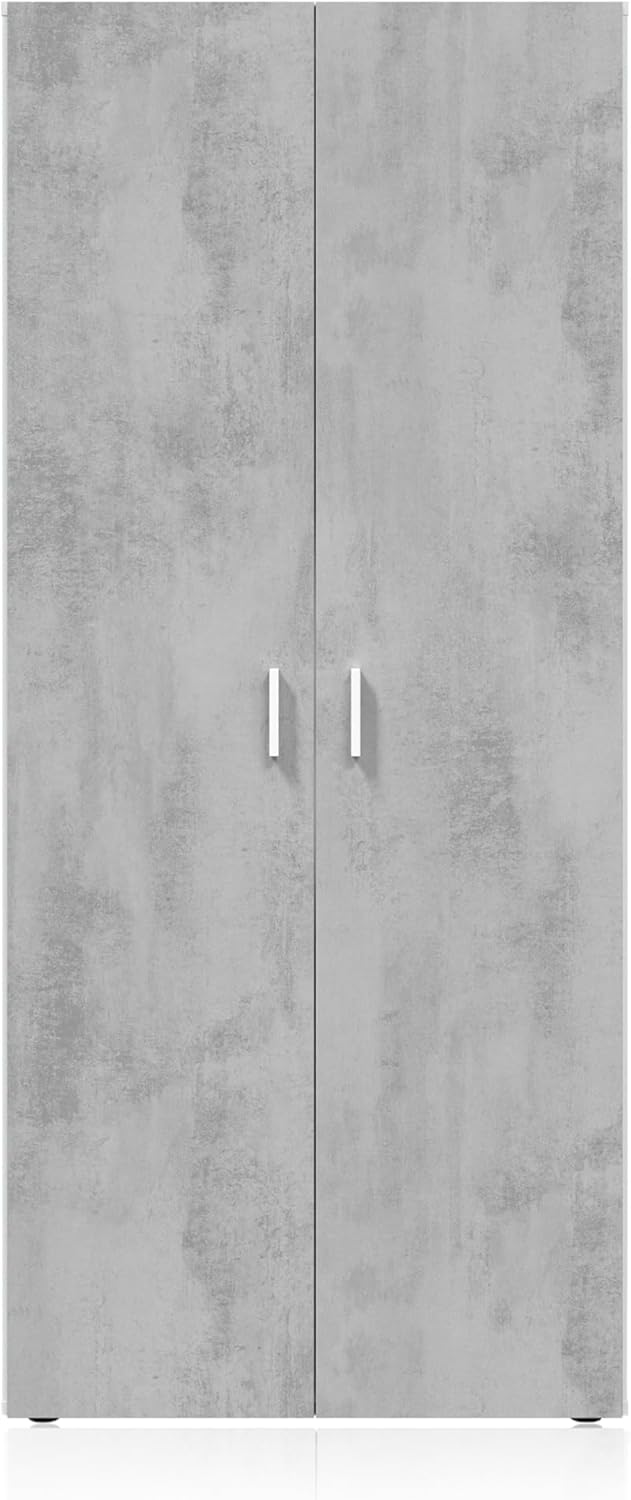 Habitdesign Multifunctionele kast met 2 deuren, afdekkast, wit artik en cement, afmetingen: 80 cm (breedte) x 182 cm (hoogte) x 37 cm (diepte)