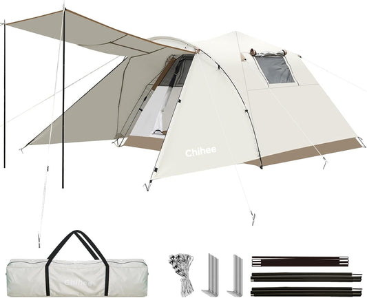 Chihee Campingtent, pop-up draagbare tent, familietent, 2 deuren, direct op te bouwen, extra groot, weerbestendige tent, 4-seizoenen, tent met afgeschermde veranda, luifel, inclusief regenfly-draagtas