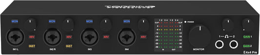 Topping Professional E4x4 Pre, USB-audio-interface met 4 ingangen en 4 uitgangen, zwart