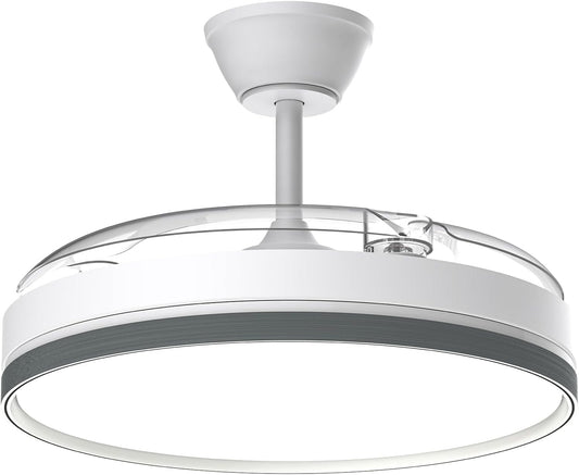 Airwit Intrekbare plafondventilator met verlichting en afstandsbediening, lamp met 3 kleurtemperaturen, stille plafondventilator met licht, DC-motor voor woonkamer, slaapkamer