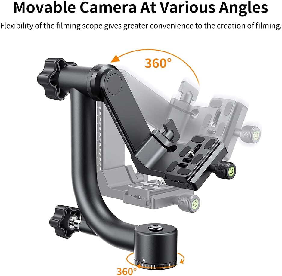 K&F Concept Panoramische statiefkop 360° van aluminium, standaard 1/4 inch snellade en waterpas, hefbereik 70 mm, belasting 20 kg, voor DSLR digitale spiegelcamera