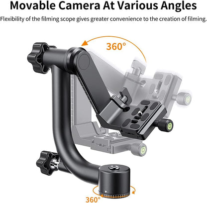 K&F Concept Panoramische statiefkop 360° van aluminium, standaard 1/4 inch snellade en waterpas, hefbereik 70 mm, belasting 20 kg, voor DSLR digitale spiegelcamera