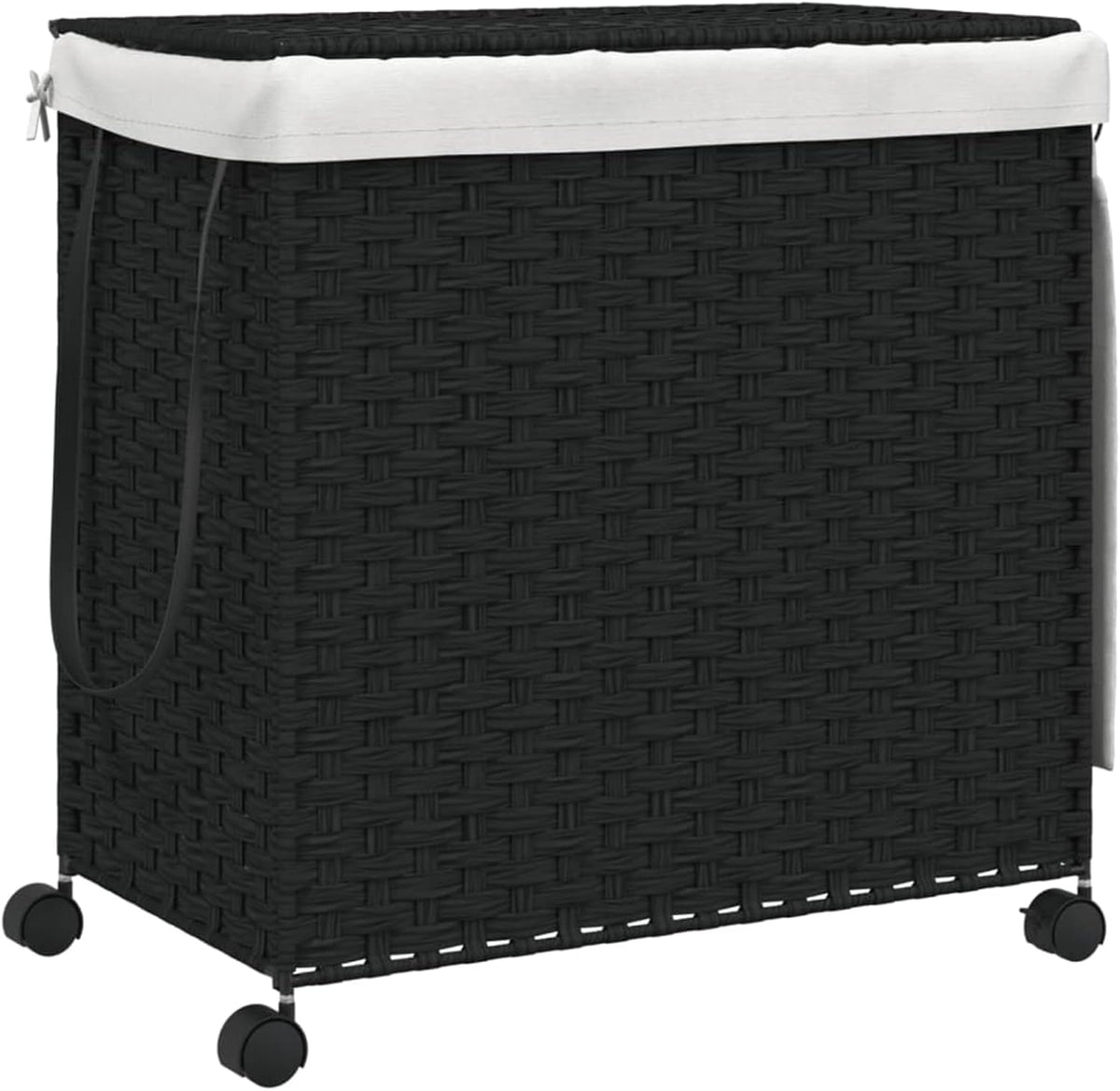 Gecheer Laundry Basket with Wheels, Black, 60 x 35 x 60.5 cm, Rattan, Laundry Basket, Laundry Basket, Laundry Basket for Baby Clothing, Bed Linen Shoes, 372042 - QUORE