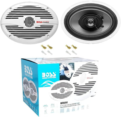 KIT SET VOOR BOSS AUDIO SYSTEMS MR690 ovaal 2-weg 6 x 9 15 x 23 cm 175 watt rms 350 watt max 4 ohm waterdicht zee zwembad boot hotel, per paar + accessoires gratuits
