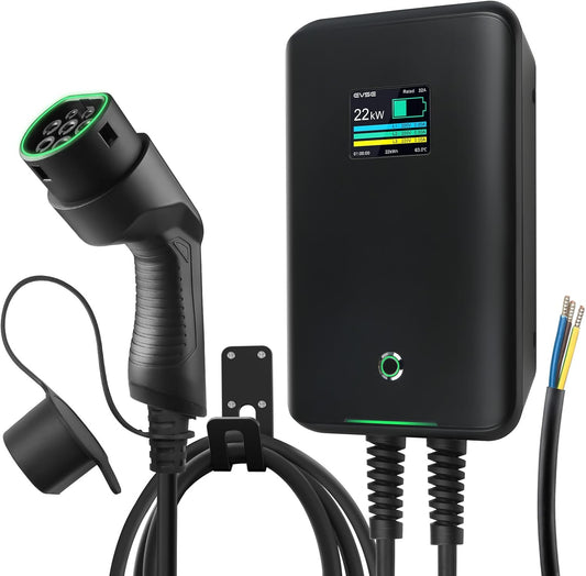 Wandlaadstation 22 kW voor elektrische voertuigen, 32 A driefasig laadstation met 6,1 m type 2 oplaadkabel voor elektrische voertuigen die voldoen aan IEC 62196-2