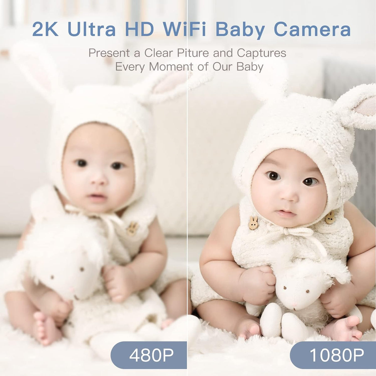 ARENTI 2,5 K/4 MP babymonitor, wifi, 355° kindercamera met monitor, 2,4 GHz & 5 GHz babymonitor, video met nachtzicht, geluidsherkenning, bidirectionele audio, borstherinnering