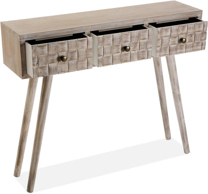 Versa Anish Smalle hal of vestibule Entree hal meubilair, Console Tafel, met 3 lades, Afmetingen (H x B x H) 81,5 x 25 x 97 cm, Hout, Kleur Bruin en grijs