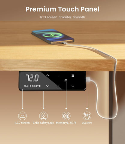 MAIDeSITe Electric Desk Height Adjustable Desk Frame Height Adjustable Desk Frame with 4 Memory Control and Anti-Collision Function(Grey) - QUORE