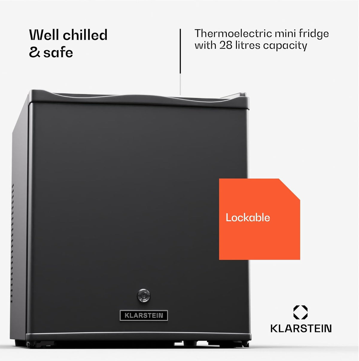 Klarstein Koelkast, mini-koelkast met glazen deur, 28 liter, mini-koelkast voor dranken, snacks en cosmetica, kleine en stille koelkast, verstelbare planken, kleine skincare koelkast
