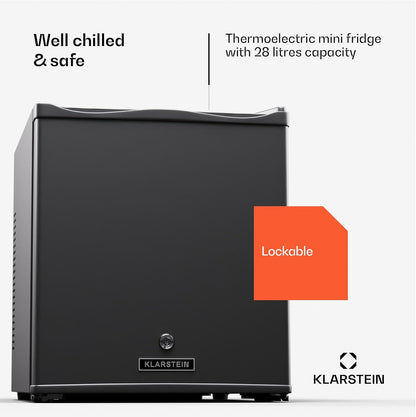 Klarstein Koelkast, mini-koelkast met glazen deur, 28 liter, mini-koelkast voor dranken, snacks en cosmetica, kleine en stille koelkast, verstelbare planken, kleine skincare koelkast