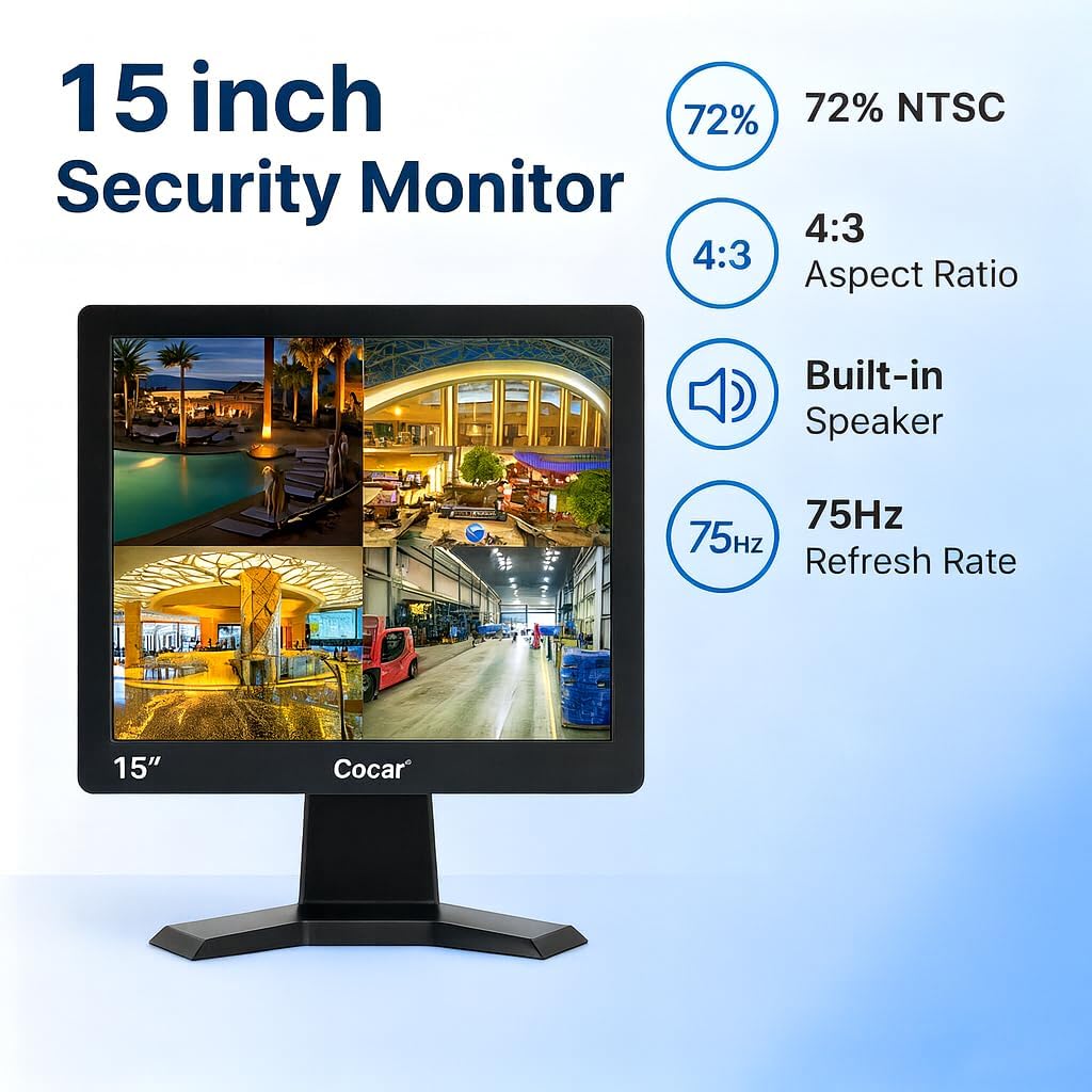 12/15/17/19 inch 4:3 HD CCTV LCD-veiligheidsscherm met VGA HDMI AV BNC. 17 inch CCTV-monitor, zwart.