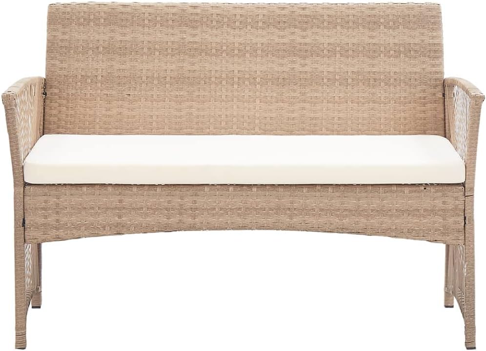 vidaXL Lounge Set with Cushions 4-Piece Garden Set Furniture Set Garden Outdoor Set Garden Furniture Garden Furniture Set Lounge Furniture Lounge Set Poly Rattan Beige - QUORE