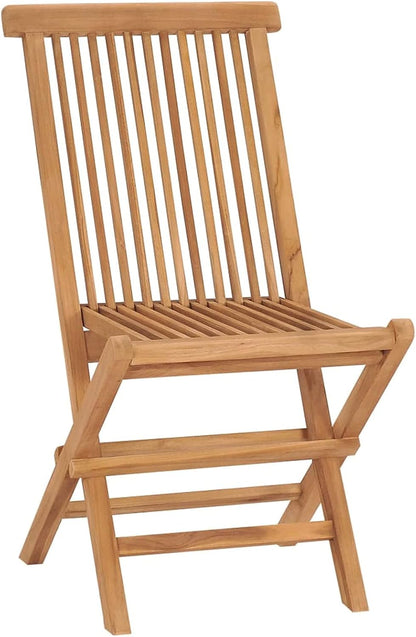 Tidyard Set of 3 for Dining Room, Bistro, Garden, Collapsible Teak Wood, Wooden Table and Garden Chairs, Square Table and 2 Folding Outdoor Chairs, Wooden - QUORE
