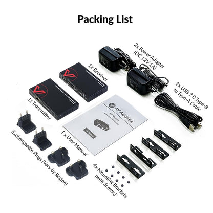 AV Access Professional UHD 4K @30Hz 1080P@120Hz KVM-extender via TCP/IP Ethernet, 16 sets DIP-switches, verreikend tot 120 m (390 ft) via enkele Cat5e/6-kabel, 3 poorten USB 2.0-hubs, geen latentie