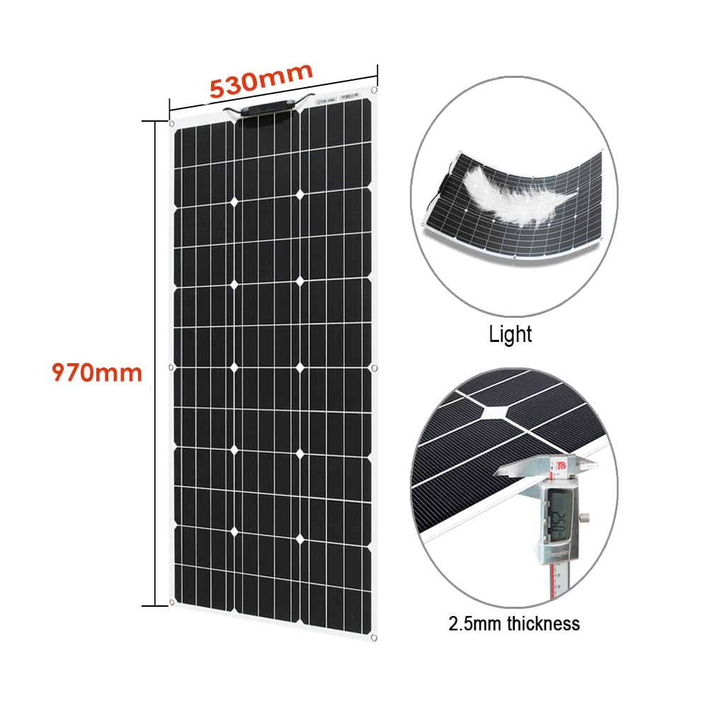 200W 12V Kit Flexibel Zonnepaneel 2 stuks 100W 12V Monokristallijn Zonnepaneel systeem met 20A Solar Laadregelaar voor RV, Boot, Auto, Caravan, Camping, batterij 12V/24V