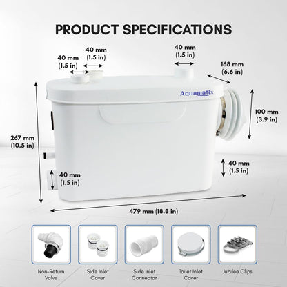 Aquamatix Maceratorpomp 400W Sanitaire Rioolpomp 100L/min 3 inlaten voor Muurbevestigde Toiletten 7m Verticale Pompafstand met Koolstoffilter